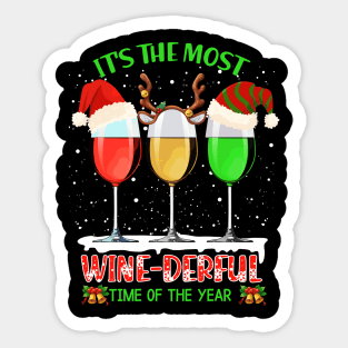 Wine Glass Wearing Santa Hat Reindeer Horn Christmas Gift For Wine Lover Sticker